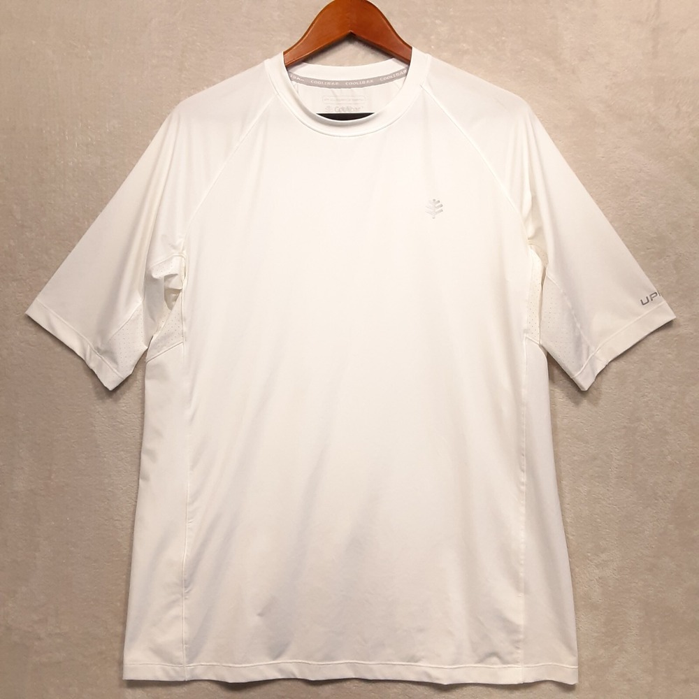 Coolibar Mens Performance Cycle T-Shirt Sz.L/White/UPF-50/Zipper Pocket/